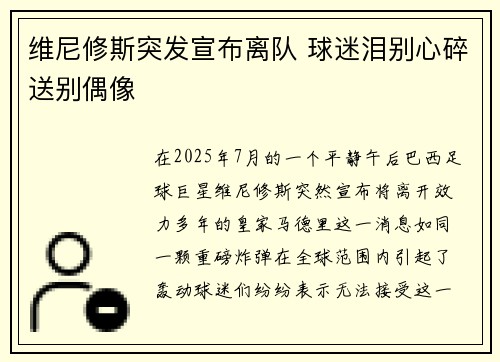 维尼修斯突发宣布离队 球迷泪别心碎送别偶像